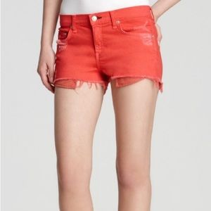 RAG AND BONE Red Mid Rise Raw Edge Cutoff Shorts